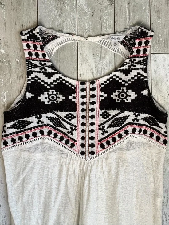 Lucky Brand Aztec Tank Top Medium Boho Embroidered Tribal Linen Blend Sleeveless - Picture 5 of 10